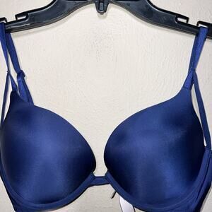 Victoria's Secret Very Sexy 32D Bra Navy Blue Satin Strappy Push Up VS